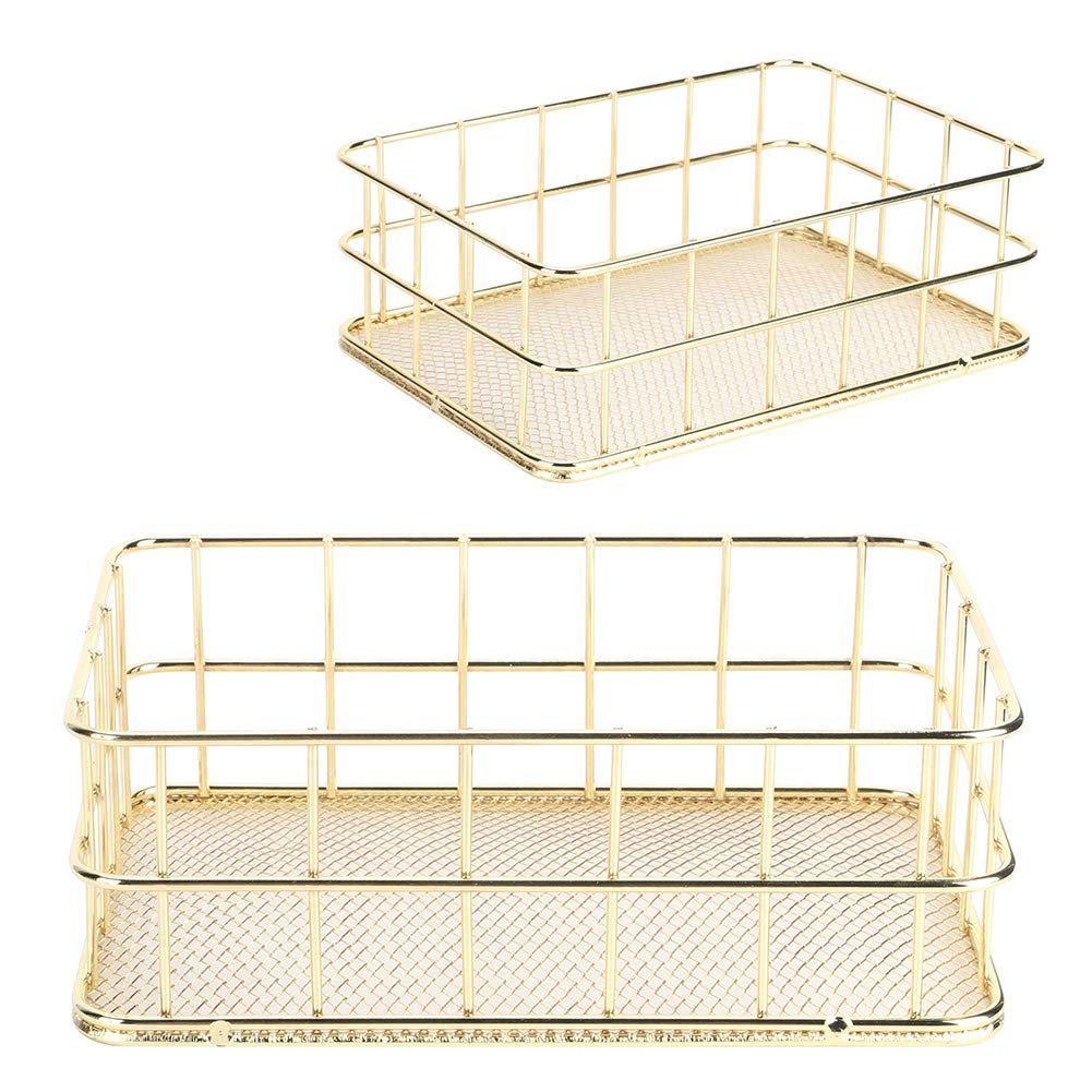 Wire Mesh Basket, Golden Iron Storage Basket Multifunctional Wire Mesh Desktop Storage Organizer for Home (Small Size)