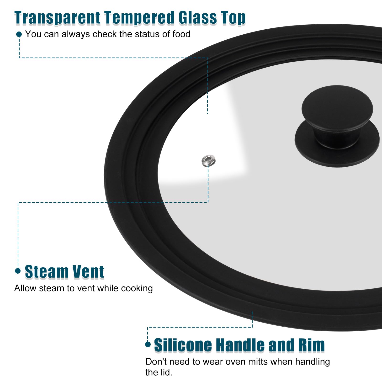 Universal Lid for Pots, Pans and Skillets - Tempered Glass Lid with Heat Resistant Silicone Rim Fits fit 7", 8" 9" & 10", 11", 12" Diameter Cookware, Replacement Lid for Frying Pan & Cast Iron Skillet