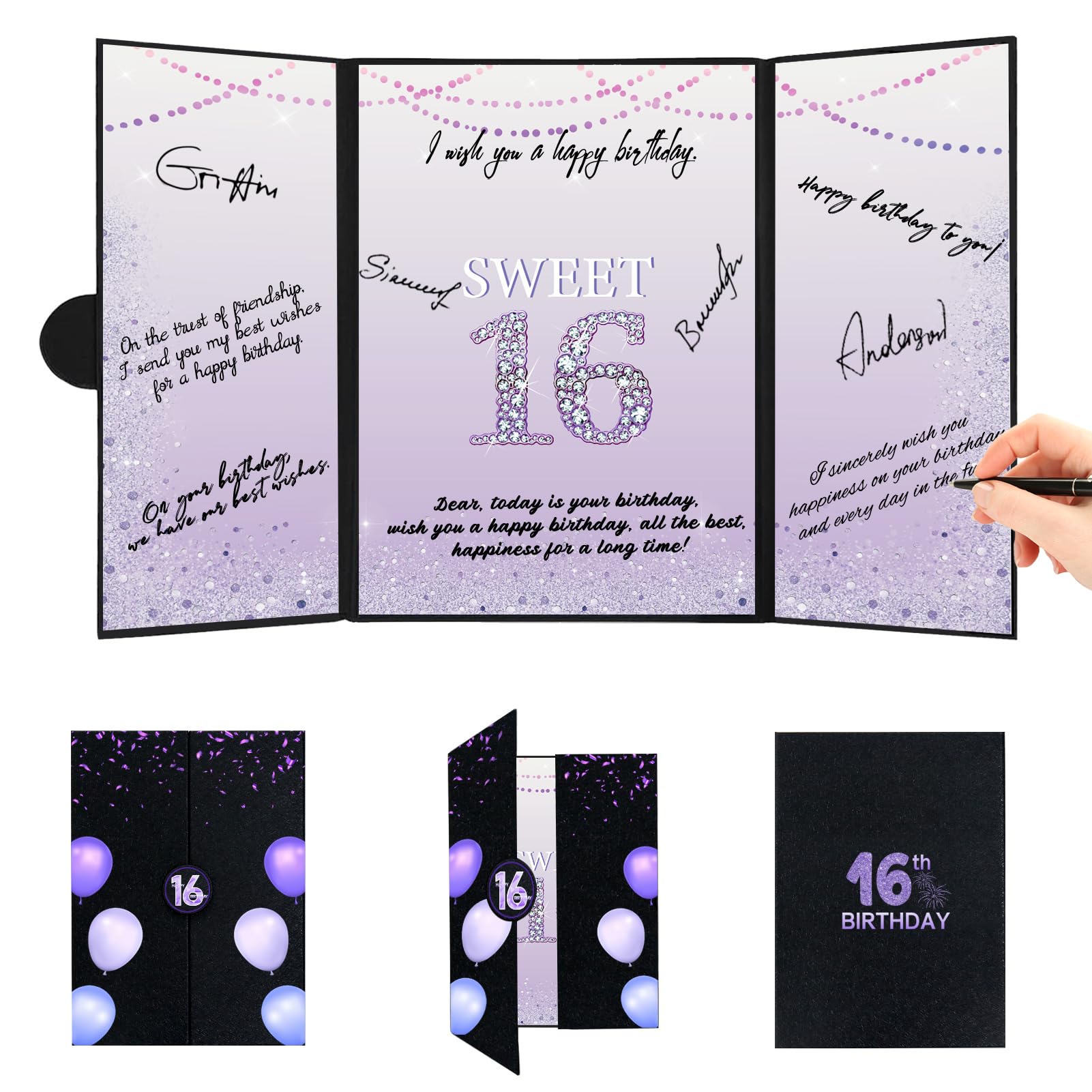 Roetyce Sweet 16 Party Decorations, Purple Sweet 16 Guest Book, 16th Birthday Decorations for Girls, Sweet 16 Birthday Gifts, Jumbo 16th Birthday Card Signature Board, 16 Years Old Bday Party Supplies