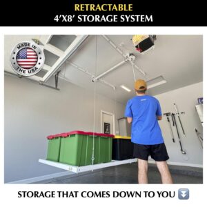 E-Z Garage Storage EZ Lift 4'x8' - No Power Required, Just Your Drill for Effortless Use! Holds 800 lbs with Rock-Solid Stability. A Game-Changer in Overhead Storage Solutions!