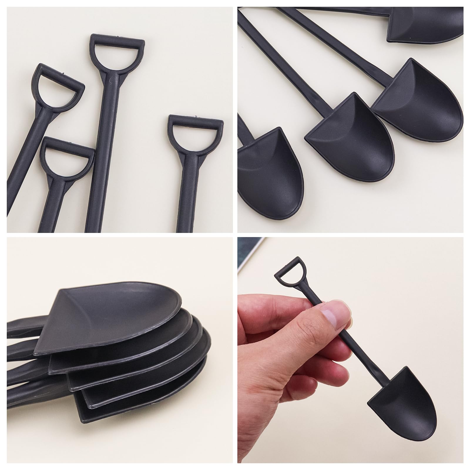 Ruksifg 100Pcs/Pack Disposable Plastic Shovel Spoon Individual Packaging Mini Ice Cream Dessert Spoon for Family or Party(Black)