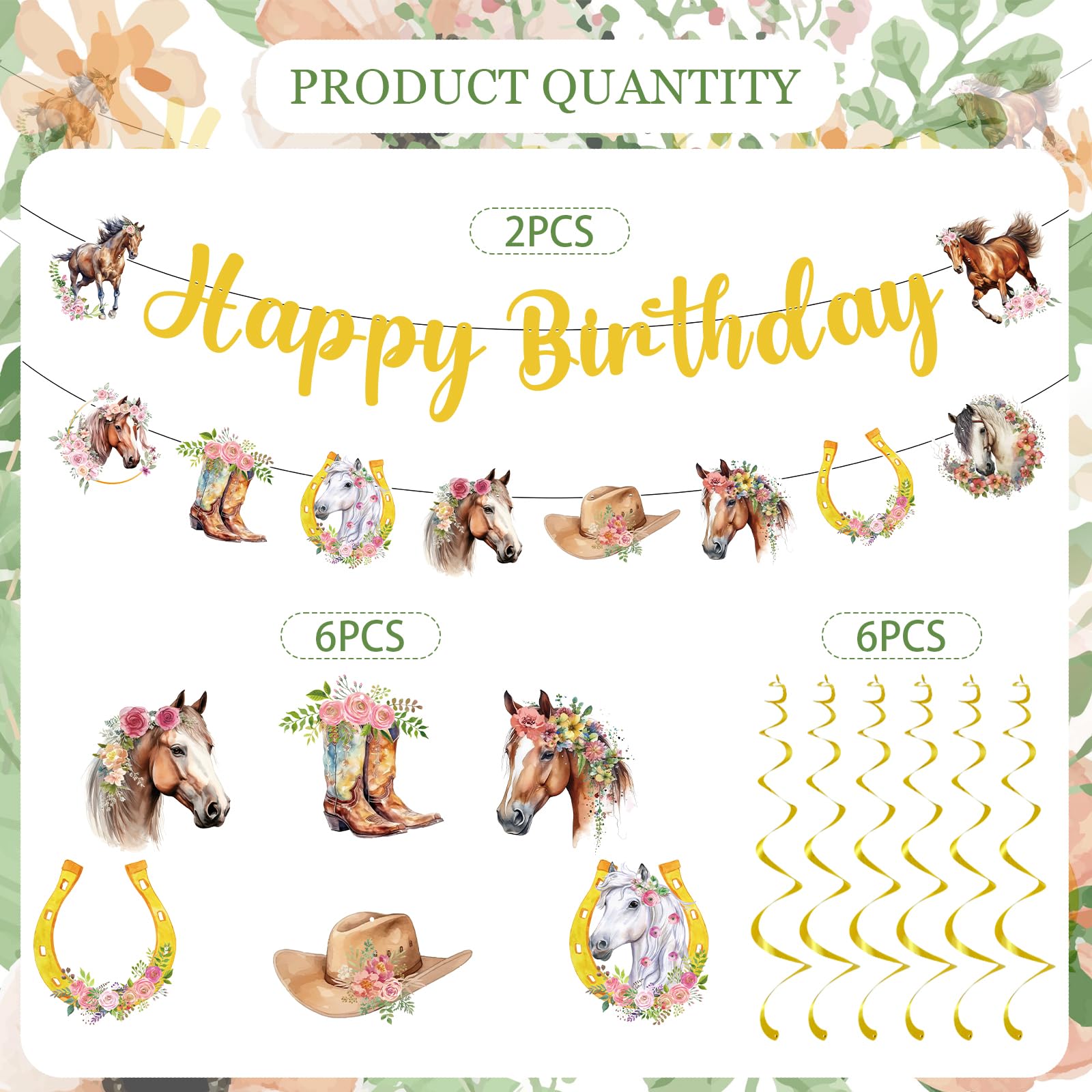 Horse Themed Birthday Party Decorations - NOVBAUB 21PCS Cowgirl Happy Birthday Party Decorations Banner Hanging Swirls Western Cowgirl Hat Boots Horseshoe Horse Party Streamers Decor Supplies