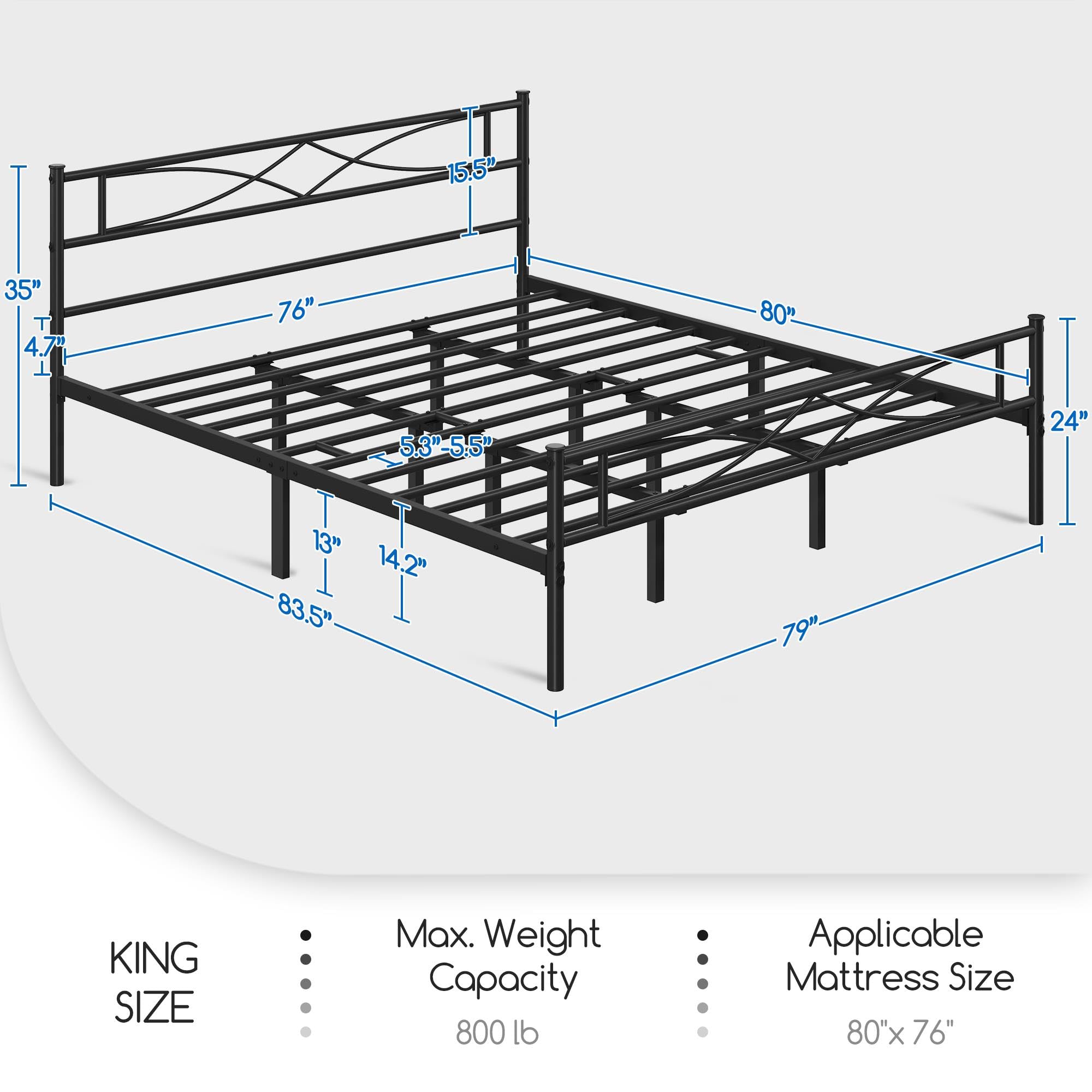 Yaheetech Metal King Size Bed Frame, Platform Bed Frame, Mattress Foundation with Curved Design Headboard & Footboard, NO Box Spring Needed, Heavy-Duty Support, Easy Assembly, King, Black