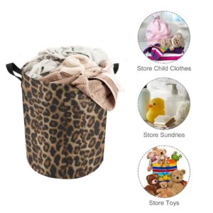 Cheetah Leopard Brown Laundry Basket with Lid Collapsible Drawstring Clothes Hamper Storage with Handle for Bathroom Bedroom College Dorms