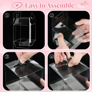 Ohuimrt 45 Pack Clear Favor Boxes, 3 x 3 x 3 Inches Transparent Plastic Gift Boxes with Ribbon Individual Macaron Boxes Candy Boxes Party Favor Boxes