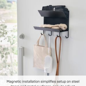 Yamazaki Home Tower Magnetic 2-Tier Entryway Organizer - Storage for Gloves and Hats with Hooks for Keys and Bags - Steel