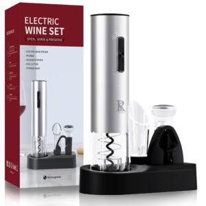 r conlifeus electric wine opener rechargeable, one-touch automatic wine bottle corkscrew opener (stainless steel) set，ideal wine accessories and wine gift sets