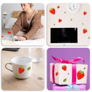 4 Pages Strawberry Stickers, Cute Strawberry Shortcake Stickers, Waterproof Removable Strawberry Wallpaper Stickers for Girl Decorations