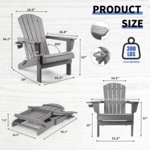 FUNBERRY Adirondack Chair,Plastic Adirondack Chairs,Wood Texture Fire Pit Chairs,Folding Adirondack Chairs,Composite Adirondack Chairs,Resin Adirondack Chairs with Cup Holder (Grey)