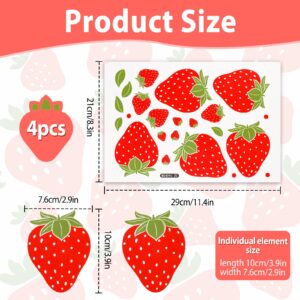 4 Pages Strawberry Stickers, Cute Strawberry Shortcake Stickers, Waterproof Removable Strawberry Wallpaper Stickers for Girl Decorations