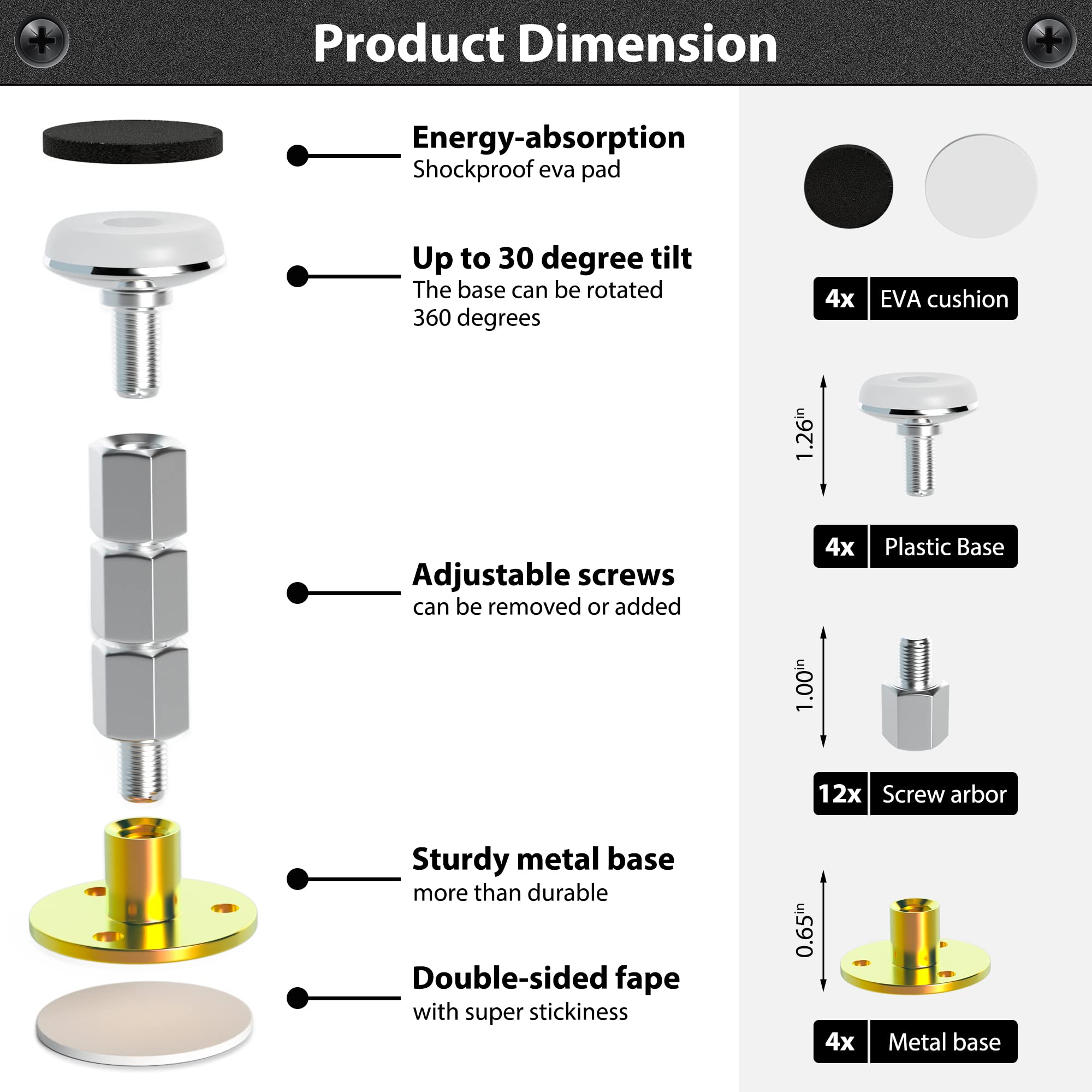 Suprock 4 Pack Headboard Stoppers for Wall, 12 Screws Bed Frame Stopper Headboard, Bed Stoppers for Headboard & Bed Frame Stabilizer for Room Wall, Beds, Cabintes