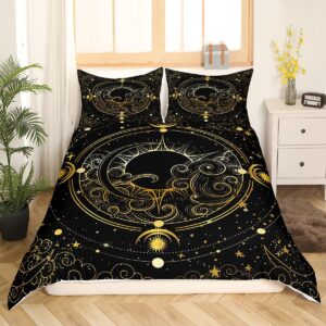 jejeloiu Sun and Moon Comforter Cover Set King Size Kids Boho Duvet Cover Set for Boys Girls Teens Bohemian Bedding Set Breathable Gold Exotic Bedspread Cover Room Decor Quilt Cover