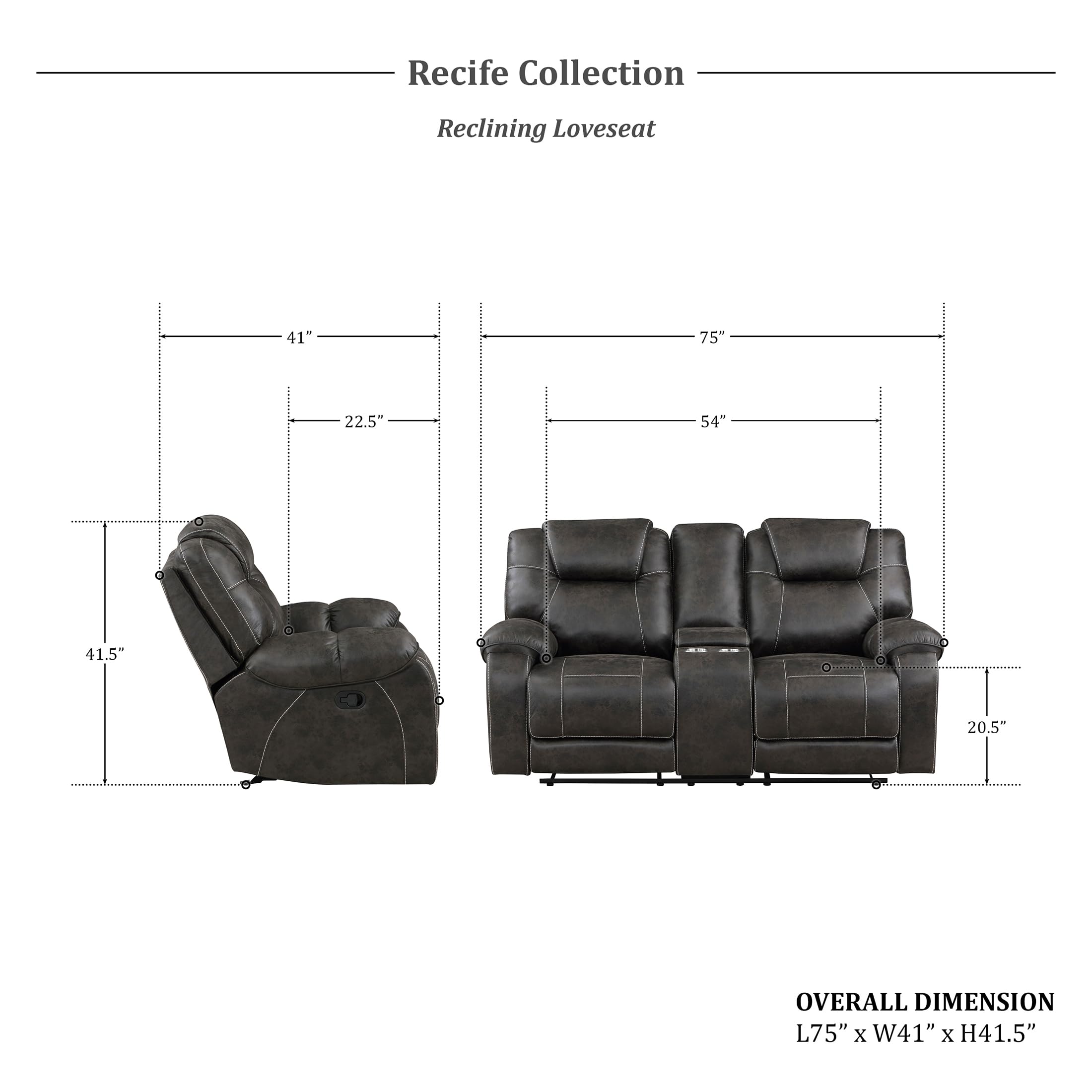 Lexicon Recife Polished Microfiber Double Reclining Loveseat, Chocolate