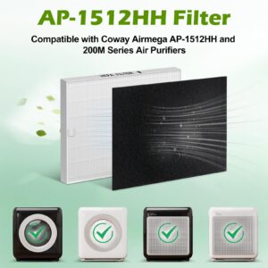 Musslan AP-1512HH Replacement Filter for Coway Airmega AP-1512HH, AP-1512HH-FP, AP-1518R, AP-1519P, and 200M Series Air Purifiers, H13 True HEPA Filter and 2 Activated Carbon Pre-Filters