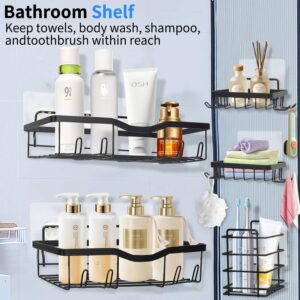 BLINGTWINKLE Shower Caddy Shelf, 5 Pack Adhesive Shower Organizer Bathroom Shelves Basket, No Drilling Rustproof Storage Organizer Rack with Hooks,Soap Caddy & Toothbrush Holder for Kitchen