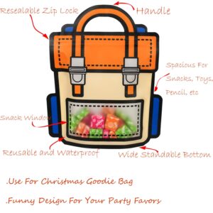 AHUIFT Cute Christmas Goodie Bags For Kids Party Favor Reusable Ziplock 2D Treat Bags With Handle For Candy, Snack, Birthday, Party Gift BackPack Style 10 PCS Orange