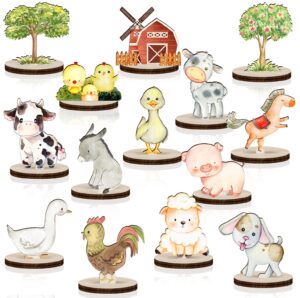 14pcs farm animals wood table centerpieces farm creatures cutout shapes table toppers farm themed baby shower decorations wooden barnyard farm animal for birthday party supplies