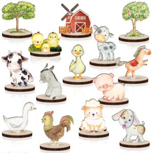 14Pcs Farm Animals Wood Table Centerpieces Farm Creatures Cutout Shapes Table Toppers Farm Themed Baby Shower Decorations Wooden Barnyard Farm Animal for Birthday Party Supplies