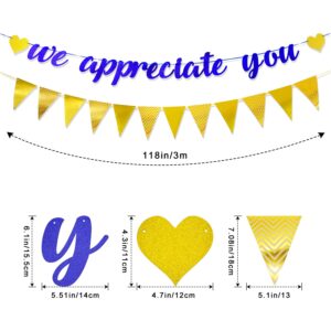 ADULLPONY We Appreciate You Banner Decorations Glittery Thank You Banner Set -Employee, Teacher, Nurse, Doctor, Pastor Appreciation Decorations - Office Party Decorations for Staff Appreciation Week