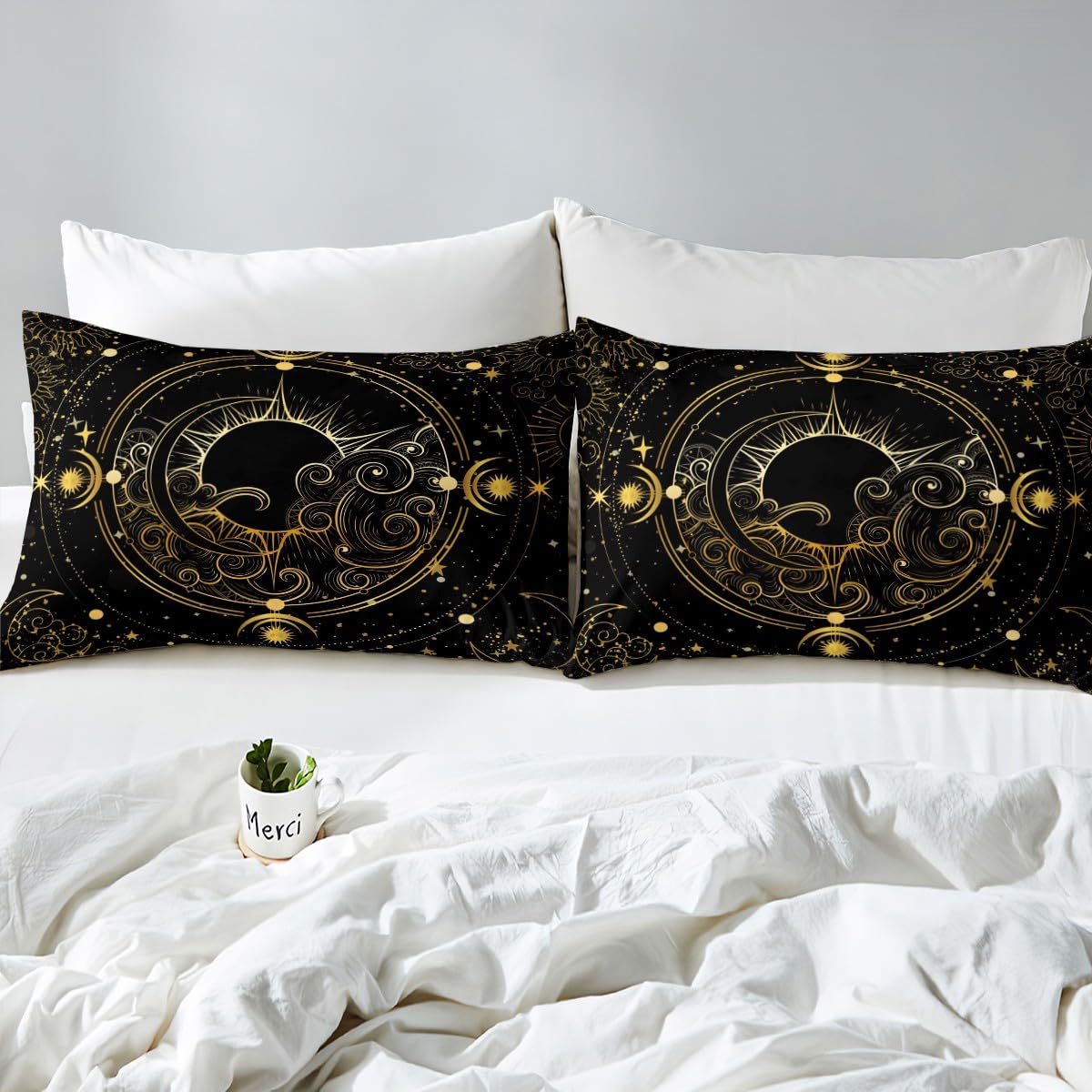 jejeloiu Sun and Moon Comforter Cover Set King Size Kids Boho Duvet Cover Set for Boys Girls Teens Bohemian Bedding Set Breathable Gold Exotic Bedspread Cover Room Decor Quilt Cover