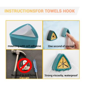 FenGrid 4Pcs Towel Hook Holder Grabber, Drill Free Self Adhesive Push Hooks Firmly, Colorful Dish Towel Holders for Kitchen Bathroom Towel Organization