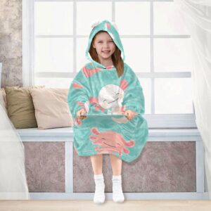 Joisal Kawaii Axolotl Pattern Boys Wearable Blanket Flannel Blanket Sweater with Pocket, Cozy Hoodie Blanket