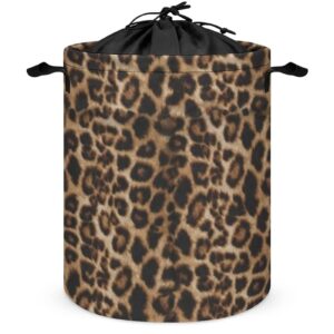 cheetah leopard brown laundry basket with lid collapsible drawstring clothes hamper storage with handle for bathroom bedroom college dorms