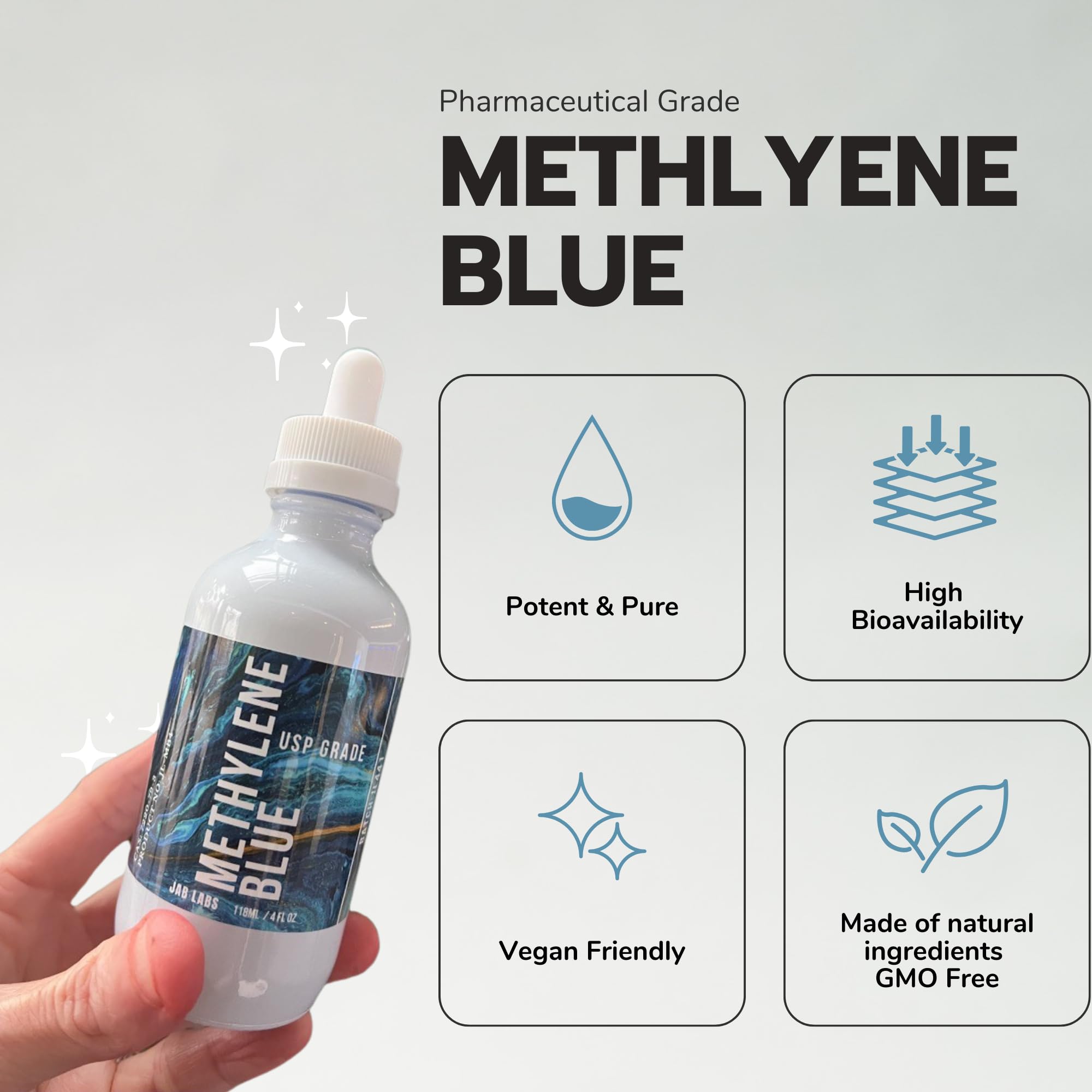 JAB Labs Methylene Blue Pharmacuetical Grade, USP 4 oz Bottle