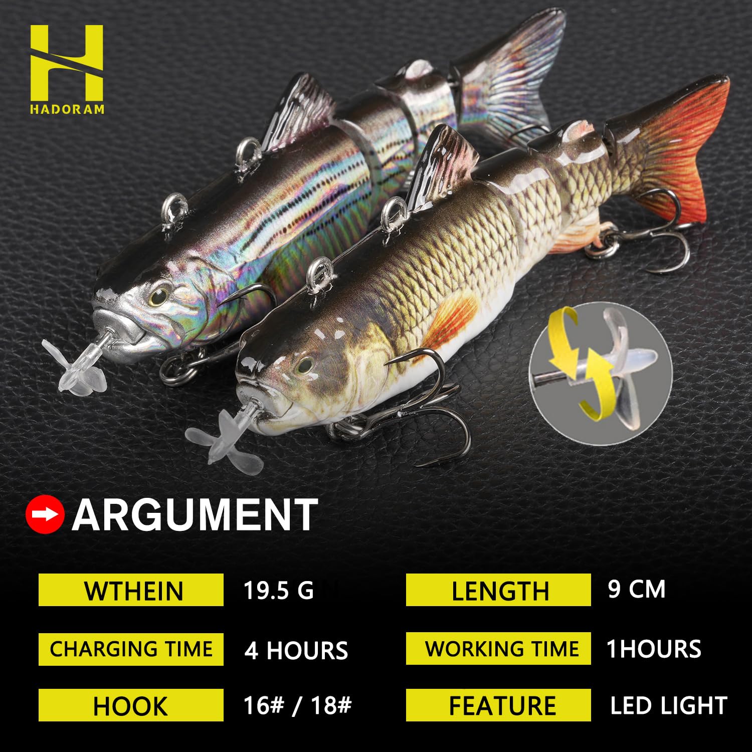 Robotic Swimming Fishing Bait Electric Lures 3.5" USB Rechargeable LED Light Wobbler 4-Segement Multi Jointed Swimbait Hard Lures Fishing Tackle