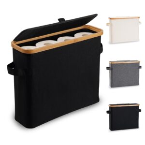 toilet paper storage basket with lid, bamboo toilet paper storage holder stand organizer for bathroom, toilet paper storage box container with handle, toilet tissue storage bin for rv closet, black