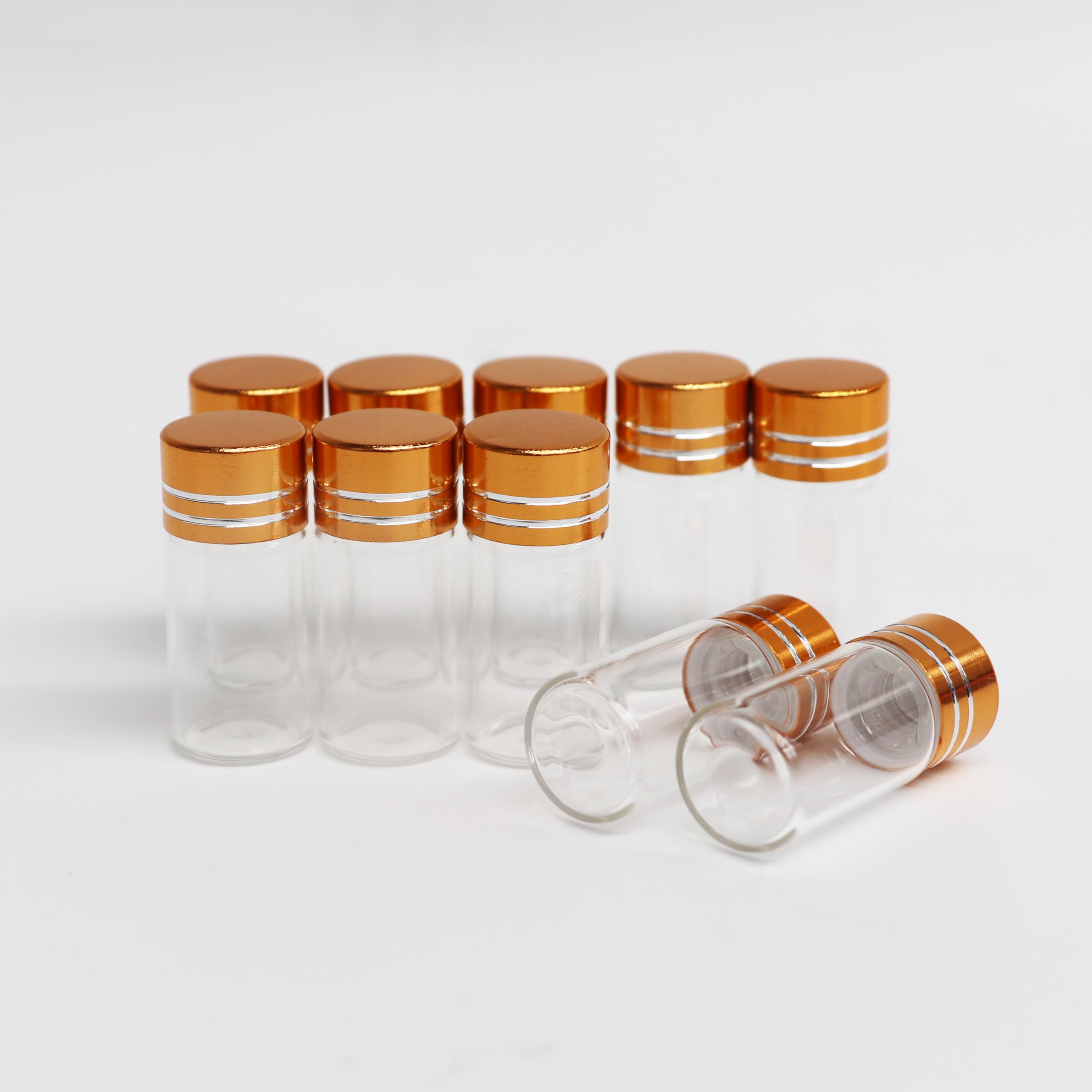 Luo House 10pcs 16x35mm Tiny Mini Small Clear Bottles Glass Vials 3ml with Caps Gold