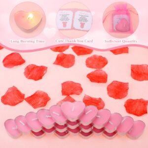 Threlaco 50 Sets Baby Shower Favors Include 50 Pcs Valentine's Day Heart Shaped Tealight for Guests Baby Shower Candles Tealight with 50 Pcs Thank Cards and 100 Pcs Gift Bags for Gender Reveal (Pink)