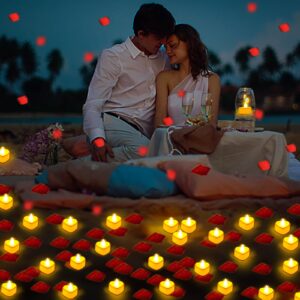 Flasoo Rose Petals and Candles Set for Romantic Decoration, 3000 Pcs Red Rose Petals and 36 Pcs Heart Candle Lights for Special Night, Wedding, Anniversary, Valentine Day for Hotel and Bedroom Decor