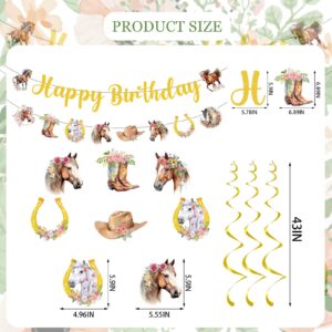 Horse Themed Birthday Party Decorations - NOVBAUB 21PCS Cowgirl Happy Birthday Party Decorations Banner Hanging Swirls Western Cowgirl Hat Boots Horseshoe Horse Party Streamers Decor Supplies