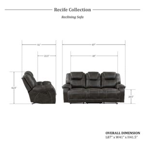 Lexicon Recife Polished Microfiber Double Reclining Sofa, Chocolate