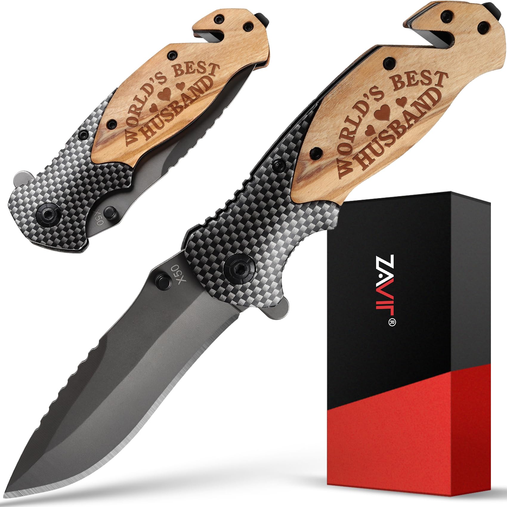 ZAVIT Husband Christmas Gift, WORLD'S BEST HUSBAND Pocket Knife, Gifts for Husband from Wife, Husband Birthday Gift Ideas,Best Husband Gifts