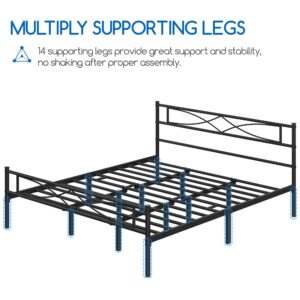 Yaheetech Metal King Size Bed Frame, Platform Bed Frame, Mattress Foundation with Curved Design Headboard & Footboard, NO Box Spring Needed, Heavy-Duty Support, Easy Assembly, King, Black