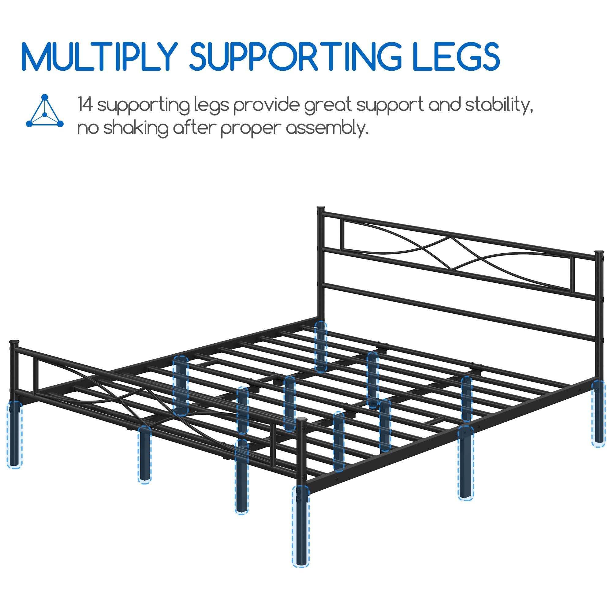 Yaheetech Metal King Size Bed Frame, Platform Bed Frame, Mattress Foundation with Curved Design Headboard & Footboard, NO Box Spring Needed, Heavy-Duty Support, Easy Assembly, King, Black