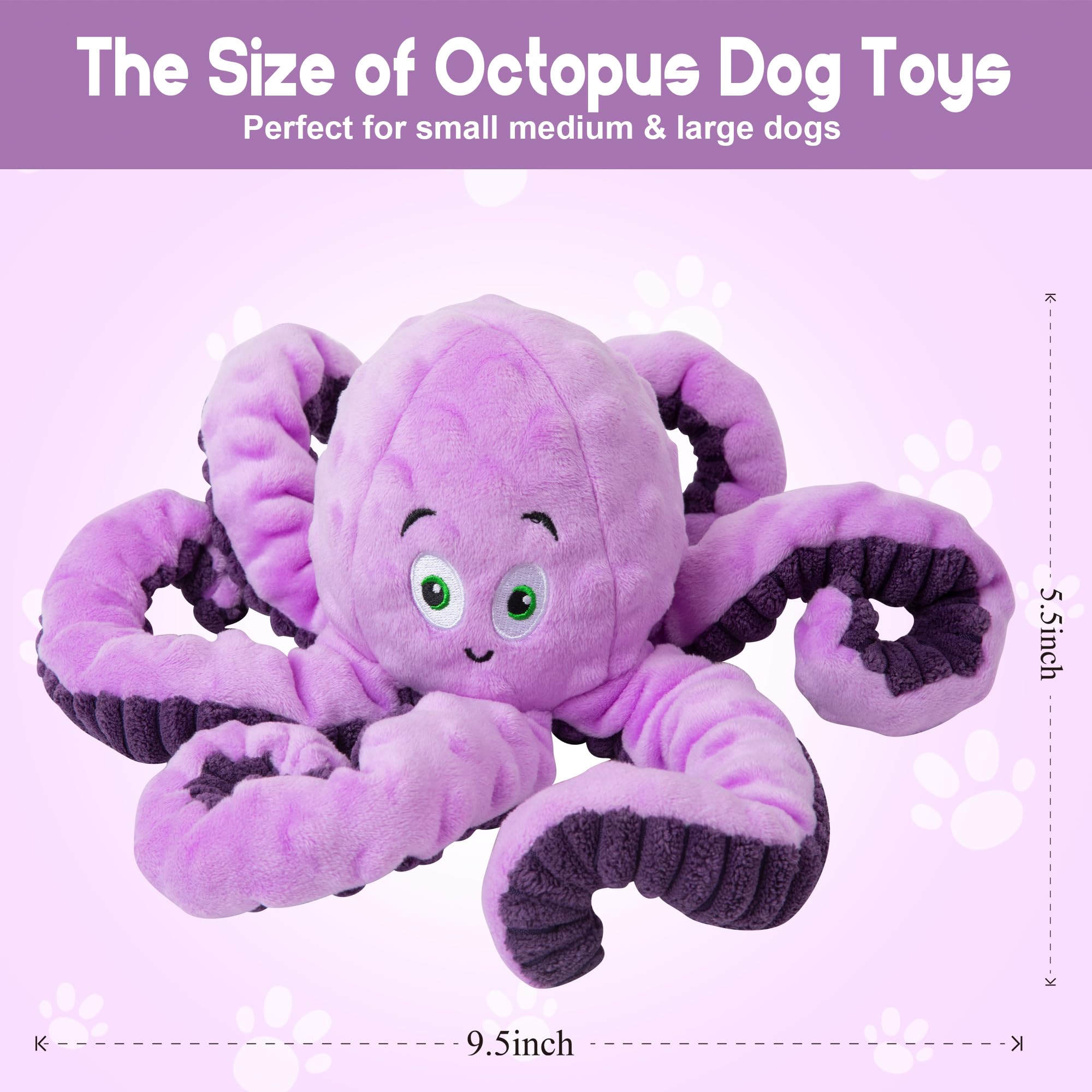 Dog Toys for Large Breed, Octopus Squeaky Funny Cute Interactive Medium & Small Dog Toys, Stuffed Plush Animals Puppy Toys, Dog Birthday for Dog Presents - Octopus