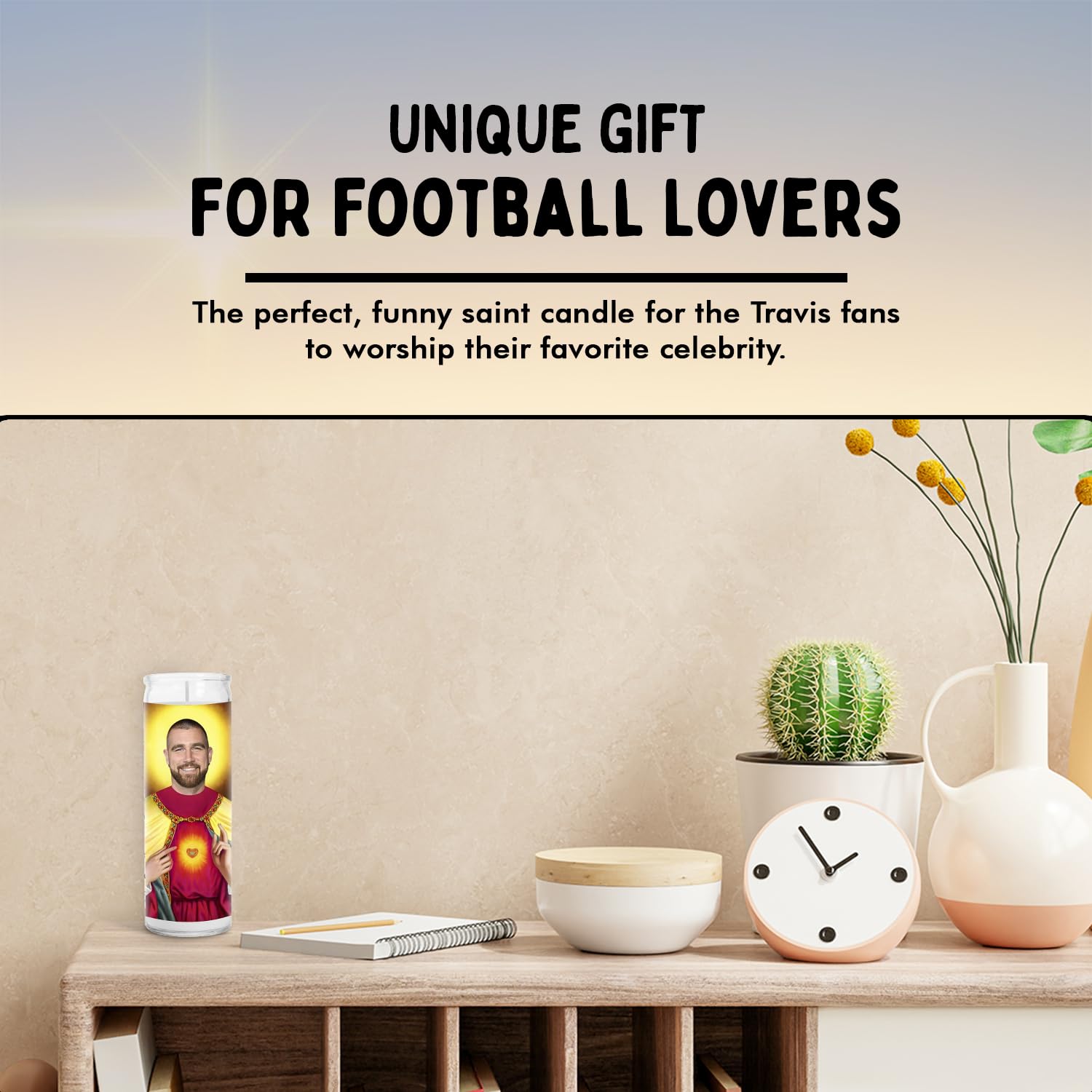 Travis Prayer Candles - Funny Gift Saint Candle - Votive Glass Jar White Candle - Devotional Candles for Football Lovers - Handmade Soy Wax Candles - Unique Novelty Gift for Football Fans