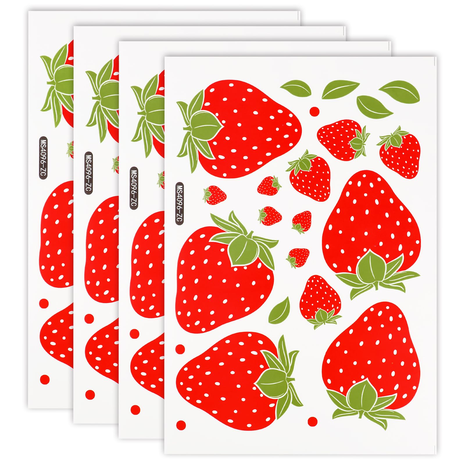 4 Pages Strawberry Stickers, Cute Strawberry Shortcake Stickers, Waterproof Removable Strawberry Wallpaper Stickers for Girl Decorations