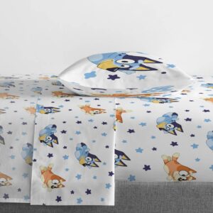 Bluey & Bingo Twin Comforter Set - 5 Piece Bed Set Includes Sheet Set & Pillow Covers - Super Soft Clouds & Stars Kids Bedding