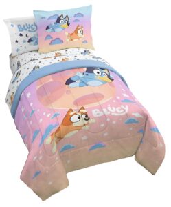 bluey & bingo twin comforter set - 5 piece bed set includes sheet set & pillow covers - super soft clouds & stars kids bedding