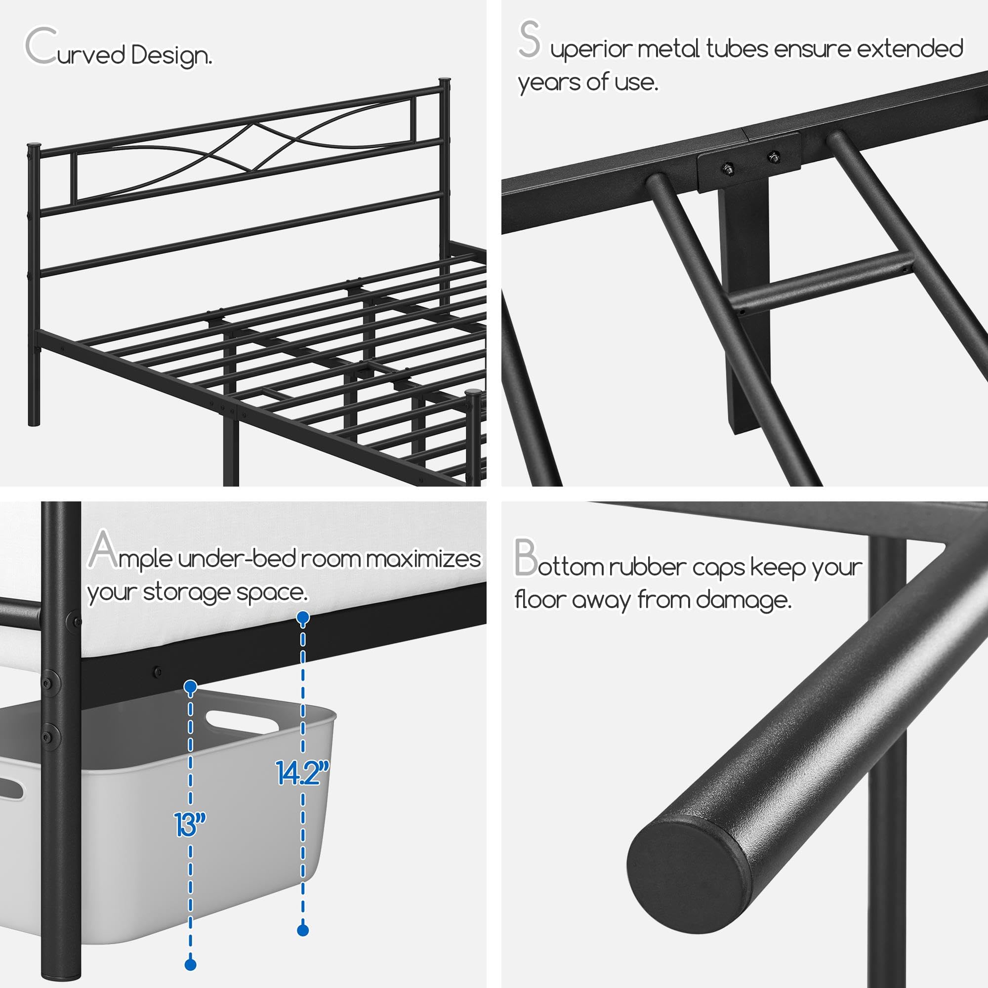 Yaheetech Metal King Size Bed Frame, Platform Bed Frame, Mattress Foundation with Curved Design Headboard & Footboard, NO Box Spring Needed, Heavy-Duty Support, Easy Assembly, King, Black