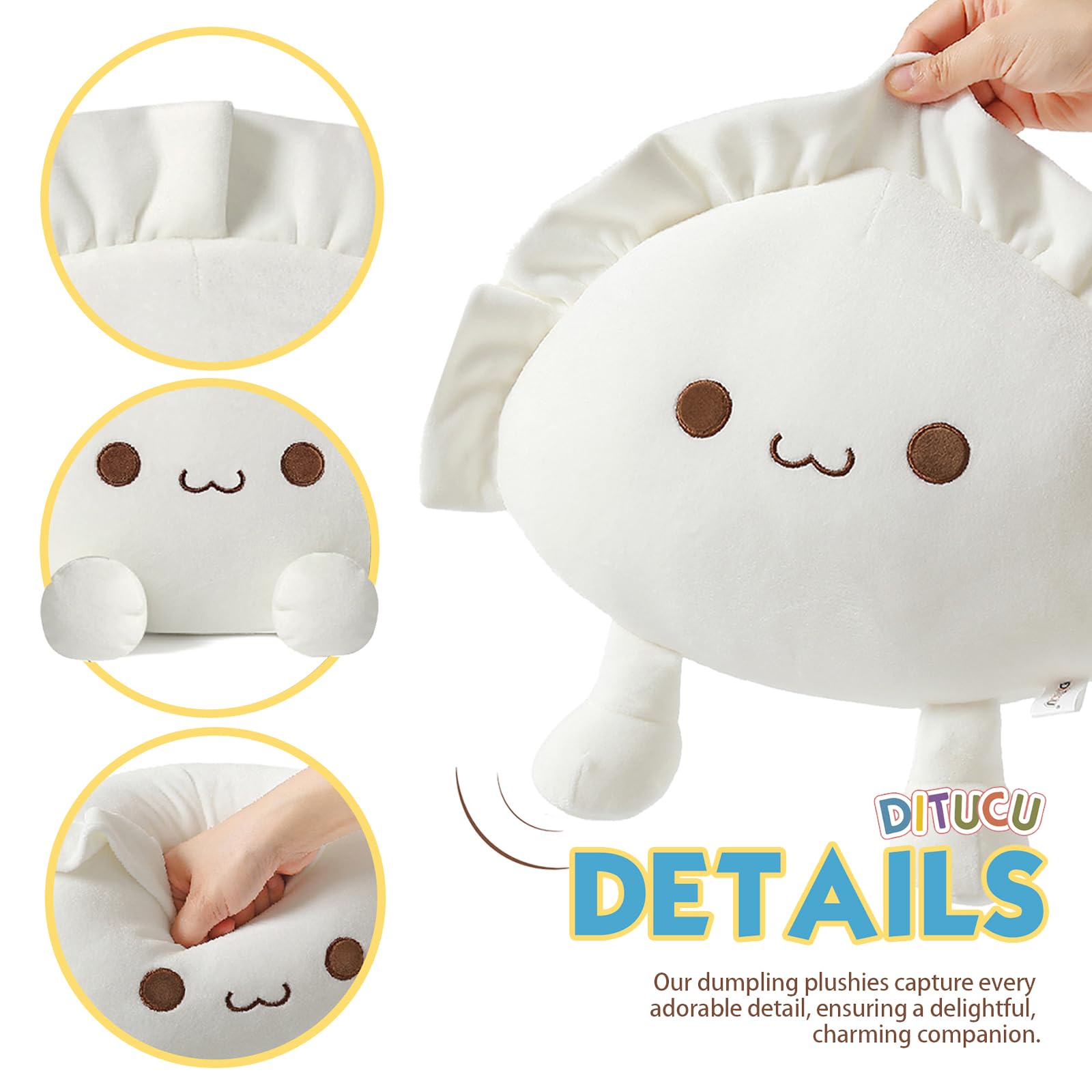 Ditucu Cute Dumpling Plush Pillow Funny Food Soup Stuffed Animals Plushies Toys Soft Hugging Gifts for Kids White 8 inch