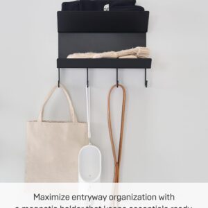 Yamazaki Home Tower Magnetic 2-Tier Entryway Organizer - Storage for Gloves and Hats with Hooks for Keys and Bags - Steel