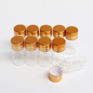 Luo House 10pcs 16x35mm Tiny Mini Small Clear Bottles Glass Vials 3ml with Caps Gold