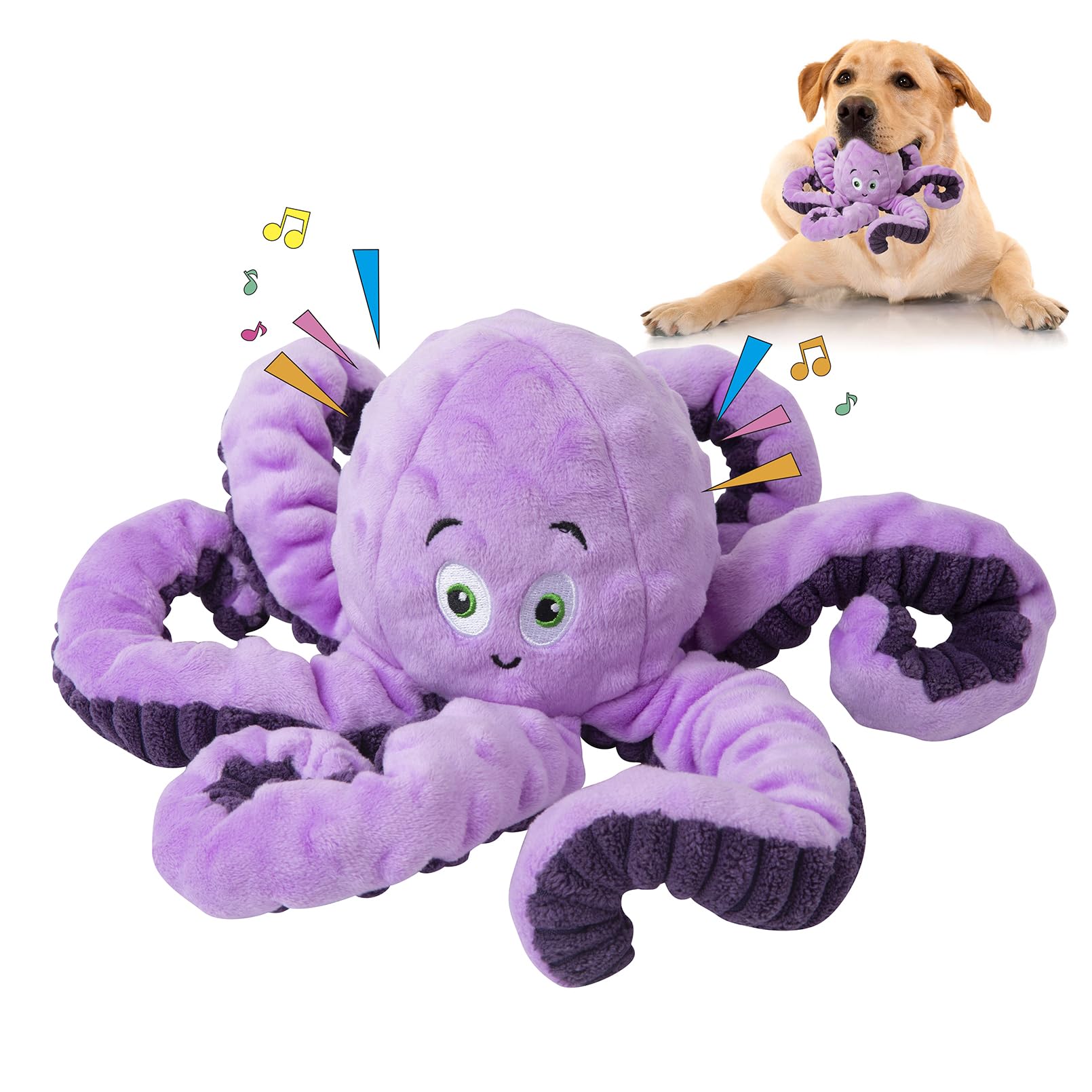 Dog Toys for Large Breed, Octopus Squeaky Funny Cute Interactive Medium & Small Dog Toys, Stuffed Plush Animals Puppy Toys, Dog Birthday for Dog Presents - Octopus