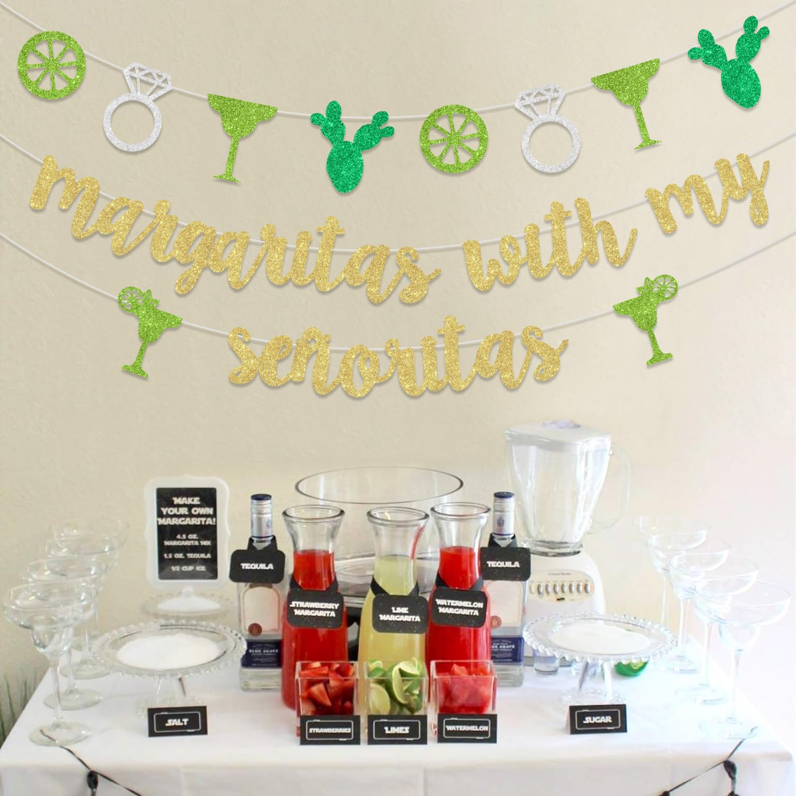 Sursurprise Margarita Bachelorette Party Decorations Margaritas with My Senoritas Banner Sign Mexican Fiesta Cactus Bridal Shower Supplies