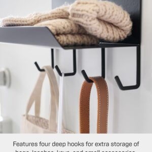 Yamazaki Home Tower Magnetic 2-Tier Entryway Organizer - Storage for Gloves and Hats with Hooks for Keys and Bags - Steel